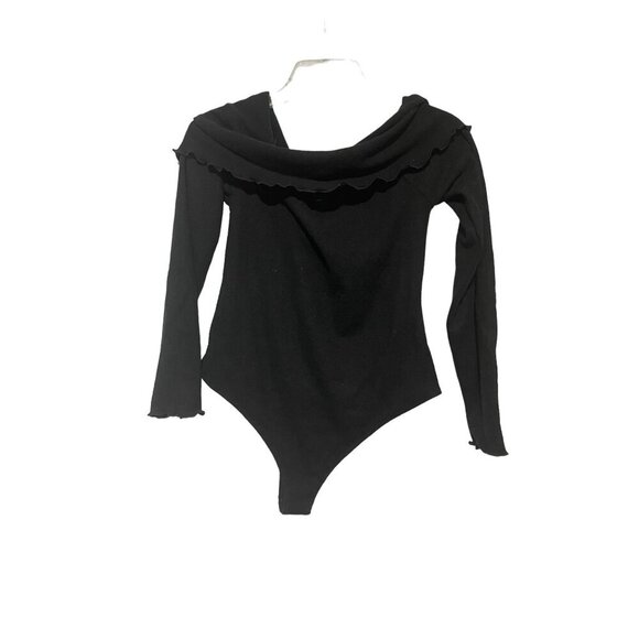 The Impeccable Pig Women's Ruffled Off Shoulder Long Sleeve Bodysuit Black M - Picture 1 of 4